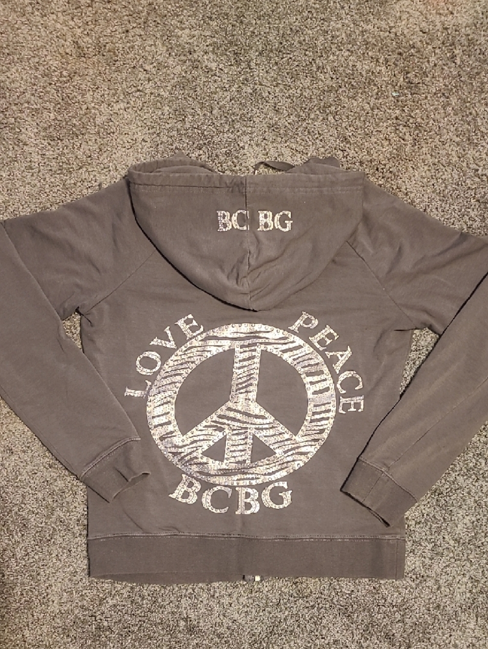 BCBG BLING Gray Full-Zip Hooded Sweatshirt